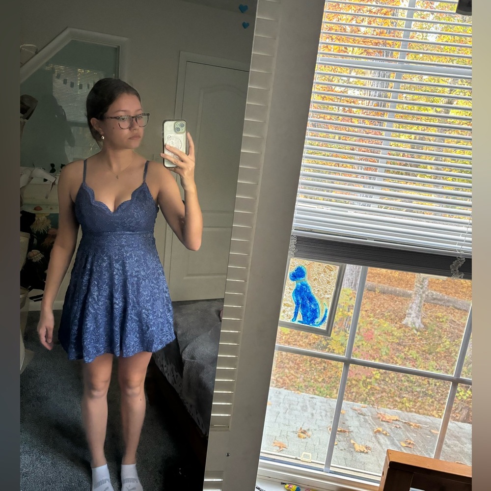 Blue sparkly dress with lacy detailing